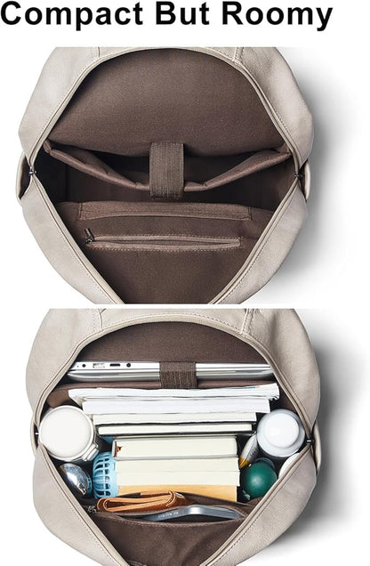 Leresas 37L Backpack Purse for Women Men Vegan Leather Teacher College Bag Daypack Work Business Back Pack Fashion Travel Back Pack Light Grey