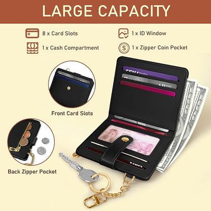 Jogjam Black Rfid Ladies Wallet, Small Slim Thin Compact Credit Card Women Wallet, PU Leather Bifold Cash Zipper Coin Pocket ID Window for Female