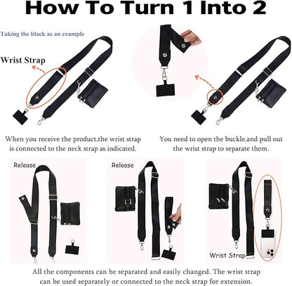 FUVLIFE Phone Lanyard Crossbody Wrist Strap, Adjustable Clip and Go Strap for Phone with Wallet Crossbody, Phone Strap with Zippered Pouch, Universal Hands-Free for All Cell Phone