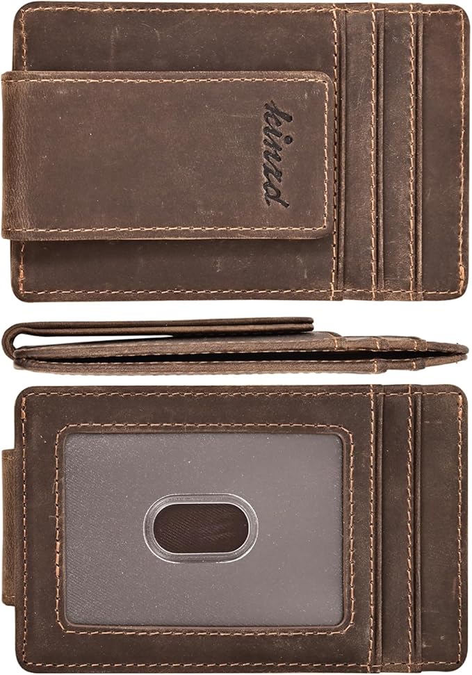 kinzd Money Clip, Front Pocket Wallet, Leather RFID Blocking Strong Magnet thin Wallet | RFID Blocking, Strong Magnet, thin