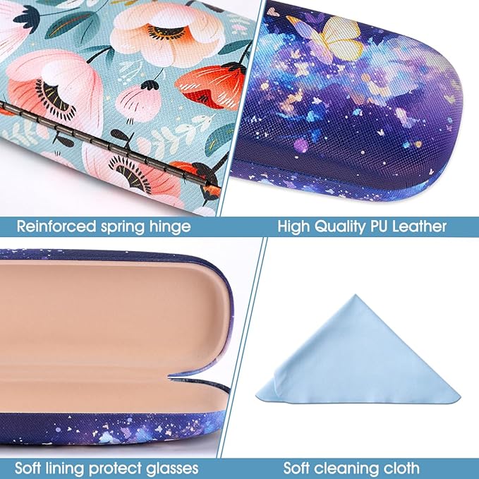 PERFECTSIGHT Hard Shell Eyeglasses Case, PU Leather Protective Glasses Case, Cute Eyeglass Case for Women Men Girls