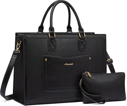 LOVEVOOK Laptop Tote Bag for Women, 17.3 Inch Work Bags, Vintage Leather Tote Bag, Waterproof Computer Bags with Clutch Purse, Large Capacity Messenger Bag for Teacher College Business Office