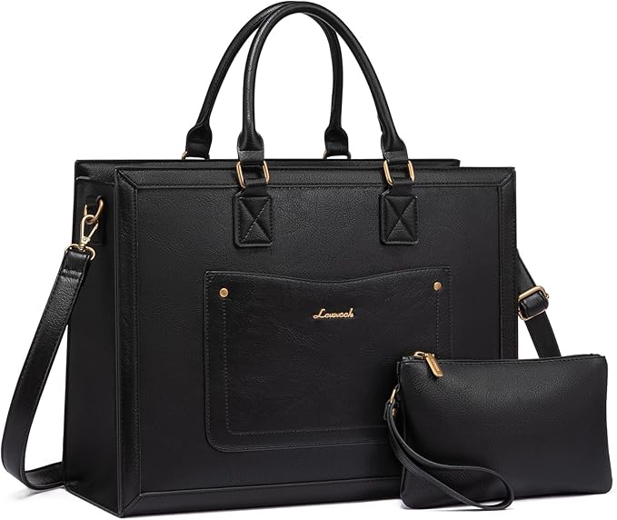 LOVEVOOK Laptop Tote Bag for Women, 15.6 Inch Work Bags, Vintage Leather Tote Bag, Waterproof Computer Bags with Clutch Purse, Large Capacity Messenger Bag for Teacher College Business Office