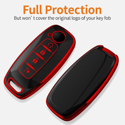 Sindeda for Nissan Key Fob Cover with Keychain Soft Full Protection Key Shell Key Case Compatible with 2023 2024 2025 Pathfinder Kicks Rouge(Red, 4 Buttons-A)