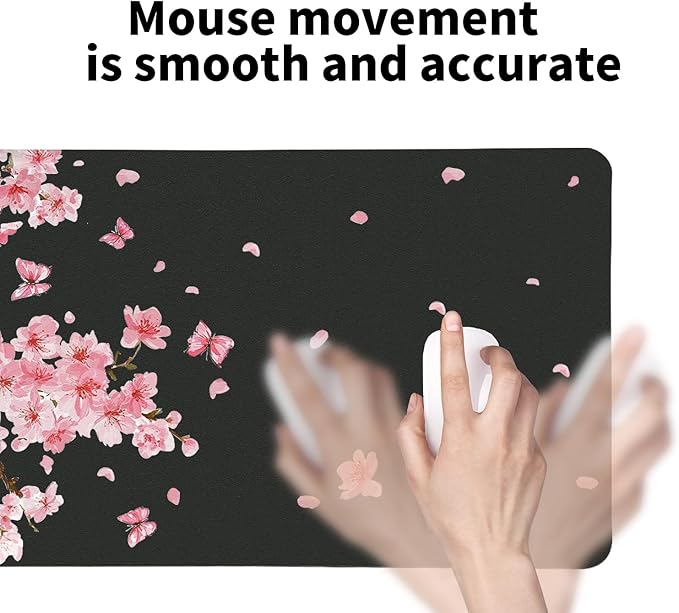 Pink Cherry Blossoms Desk Mat, Classic PU Leather Desk Pad for Women - Large Non-Slip Office Mat for an Elegant Gaming & Home Workspace(23.6x11.8 Inch)