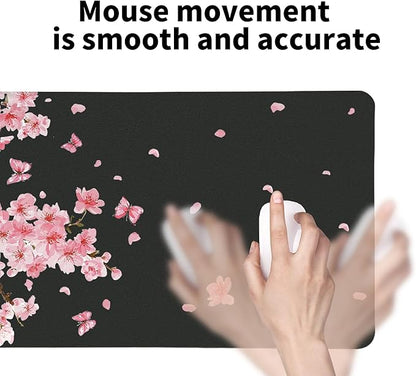 Pink Cherry Blossoms Desk Mat, Classic PU Leather Desk Pad for Women - Large Non-Slip Office Mat for an Elegant Gaming & Home Workspace(23.6x11.8 Inch)