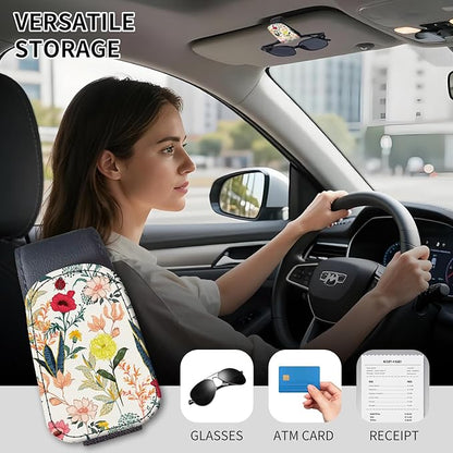 Sunglasses Holder for Car Visor, PU Leather Glasses Clip Organizer, Cute Magnetic Eyeglass Holder for Vehicle Sun Visor, Car Interior Accessory for Women & Men Colorful Botanical Floral
