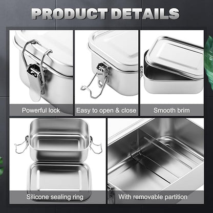 Umigy 4 Pcs Stainless Steel Food Containers 550/850/1400/2400 ml Metal Bento Lunch Box Stainless Steel Food Storage Containers, Lockable Clips to Leak Proof, Reusable Dishwasher Snack Boxes for Work