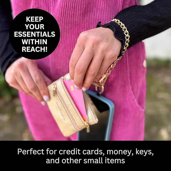 Save the Girls Clip and Go Phone Metal Chain with Pouch (Silver - Silver Pouch) – Stylish Phone Lanyard Crossbody with Wallet for Women, Hands-Free Carrying and Adjustable Crossbody Chain Strap