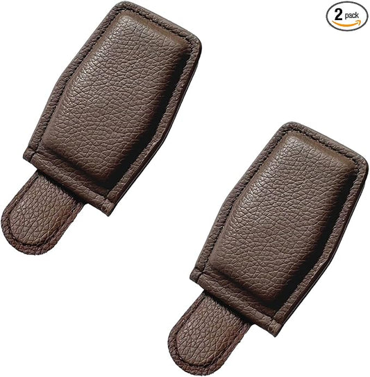 2PCS Sunglasses Holders for Car Sun Visor, Magnetic Leather Auto Visor Glasses Organizer Ticket Card Clip, Universal Eyeglasses Hanger Mounter for Most Cars, Trucks, SUVs (Coffee)