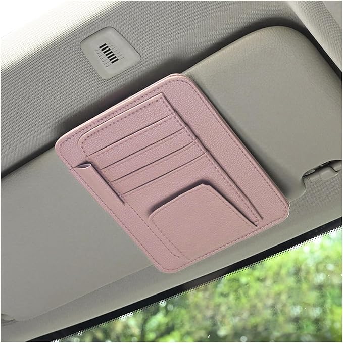 Augeny Car Sun Visor Organizer, Small Auto Visor Organizer and Storage, Registration and Document Holder, Vehicle Accessories for Sunglasses, Document, Card, Pen, Driver License (Pink)
