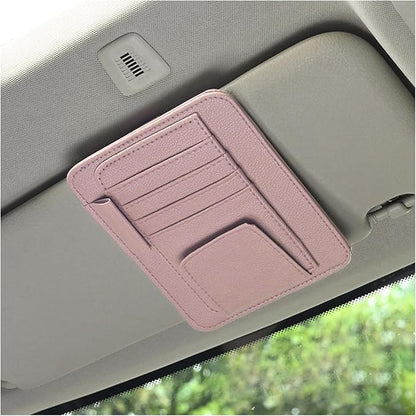 Augeny Car Sun Visor Organizer, Small Auto Visor Organizer and Storage, Registration and Document Holder, Vehicle Accessories for Sunglasses, Document, Card, Pen, Driver License (Pink)