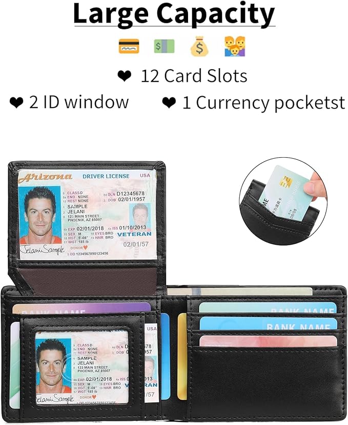 Leather Wallet for Men RFID Blocking Bifold Minimalist Pocket Men Wallet With 2 ID Window