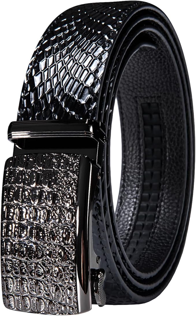 Dubulle Designer Ratchet Belt for Men Leather Fashion Adjustable Automatic Buckle Sliding Removable Dress Casual