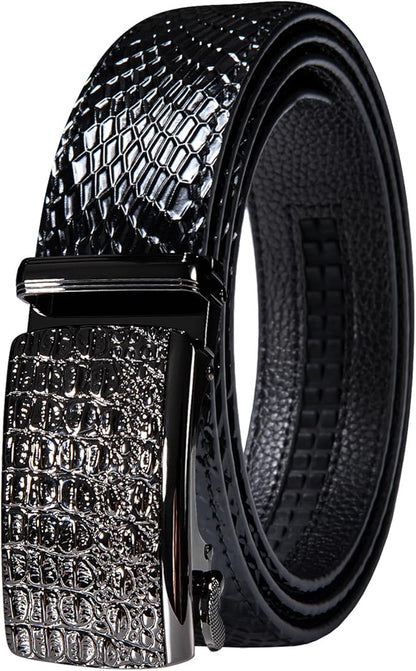 Dubulle Designer Ratchet Belt for Men Leather Fashion Adjustable Automatic Buckle Sliding Removable Dress Casual