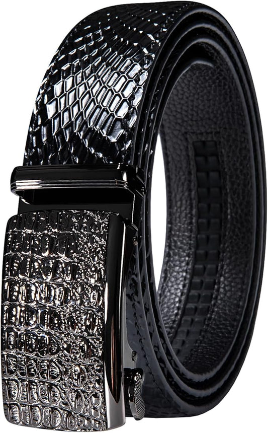 Dubulle Designer Ratchet Belt for Men Leather Fashion Adjustable Automatic Buckle Sliding Removable Dress Casual