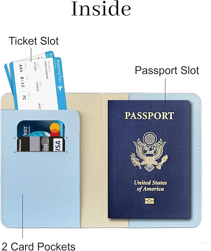 PU Leather Passport Holder Covers Case, Waterproof Rfid Blocking Travel Wallet Passport Holder(Sky Blue)