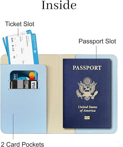 PU Leather Passport Holder Covers Case, Waterproof Rfid Blocking Travel Wallet Passport Holder(Sky Blue)