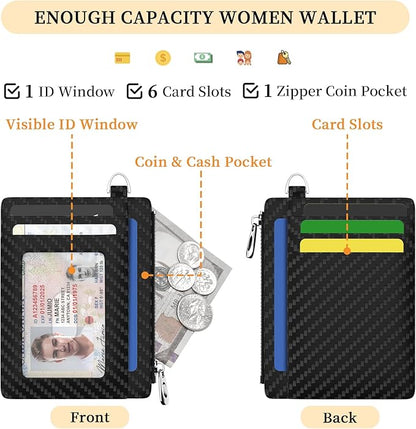 Hancynir Slim Wallet Minimalist Credit Card Holder RFID Blocking Small Card Wallets Mini Front Pocket PU Leather Card Case Thin Travel Zipper Coin Cash Wallet for Men Women Gifts
