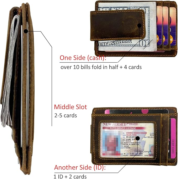 Money Clip RFID Front Pocket Wallet Men Leather Slim Minimalist Wallet