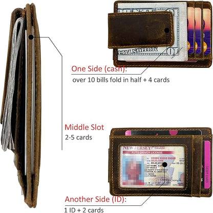 Money Clip RFID Front Pocket Wallet Men Leather Slim Minimalist Wallet