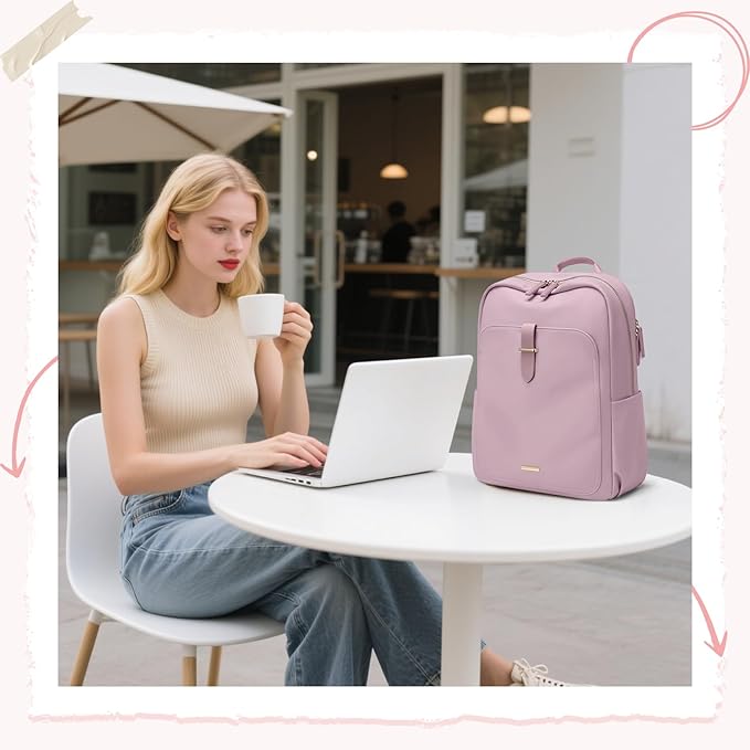 Laptop Backpack for Women,Casual Work Business Backpacks Purse Carry on Travel Backpack,14 Inch,Pinkish purple