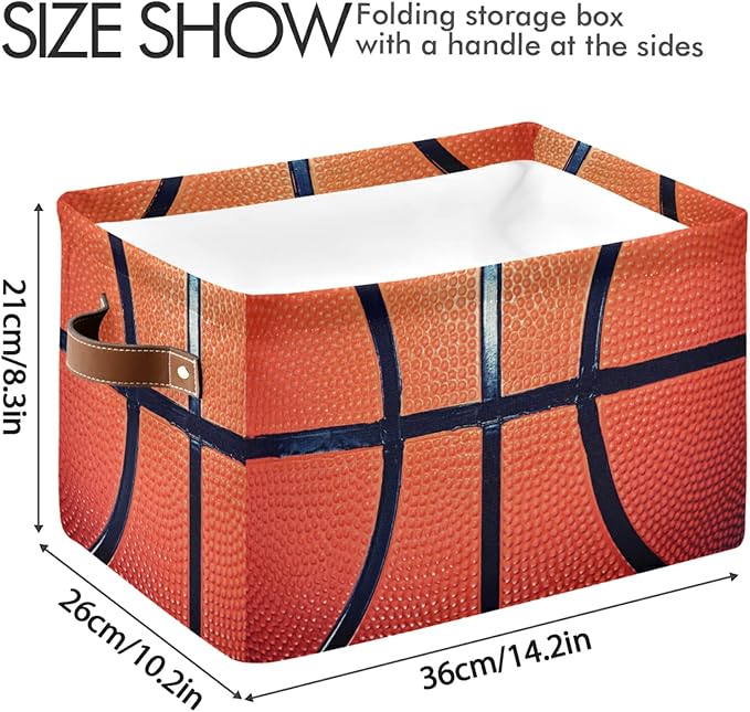 Sport Basketball Storage Bin Canvas Toys Storage Basket Bin Large Storage Cube Box Collapsible with Handles for Home Office Bedroom Closet Shelves，1 pc