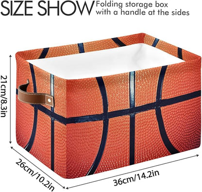 Sport Basketball Storage Bin Canvas Toys Storage Basket Bin Large Storage Cube Box Collapsible with Handles for Home Office Bedroom Closet Shelves，1 pc