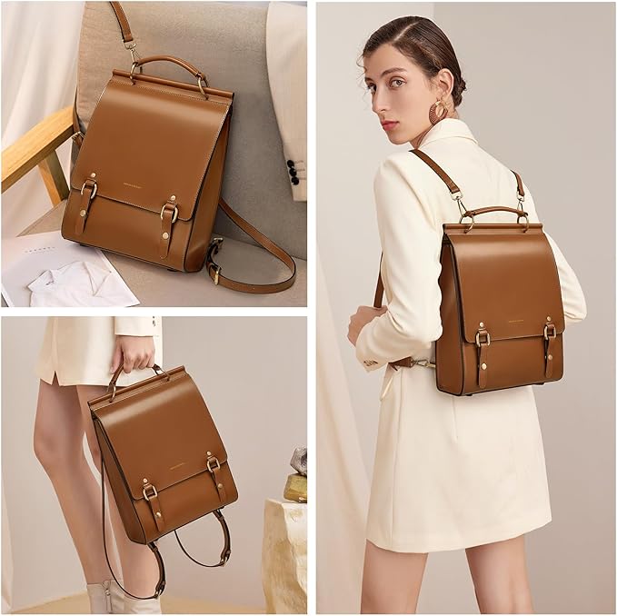 Cnoles Leather Backpack Purse For Women Fashion Ladies Vintage Bags Casual College Travel Backpacks bag Orange