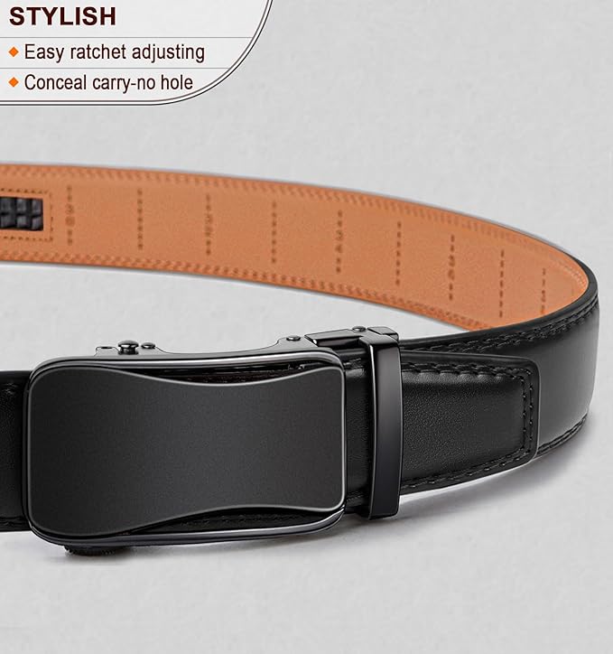BULLIANT Mens Ratchet Belt,Leather Adjustable Slide Belt For Gift Mens Dress Casual 1 3/8",Size Adjustable