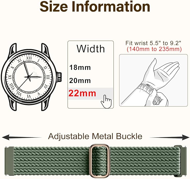 SNBLK 3 Pack 18mm 20mm 22mm Braided Watch Band Compatible with Garmin Vivoactive 5 Watch Bands/Vivoactive 6/3/4s, Quick Release Adjustable Elastic Nylon Loop Strap for Venu 3S/2S/Venu 3/2 Women Men