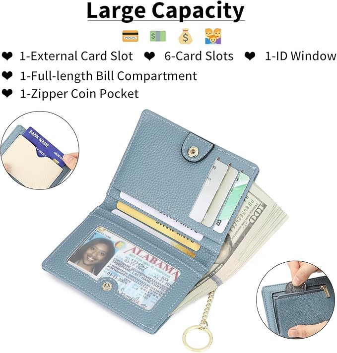 GAEKEAO Wallet Women RFID Blocking Small Bifold Vegan Leather Ladies Mini Purse with ID Window Zipper Change Pocket