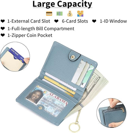 GAEKEAO Wallet Women RFID Blocking Small Bifold Vegan Leather Ladies Mini Purse with ID Window Zipper Change Pocket