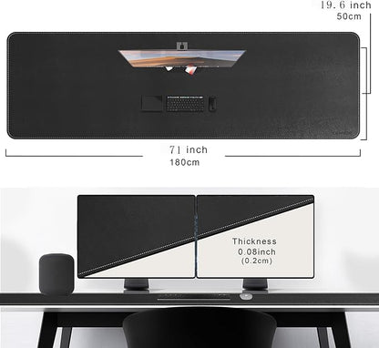 CENNBIE Leather Desk Mat Large, 71" x 19.6" Desk Pad Blotter Protector, Extended Non-Slip Mouse Pad, Waterproof PU Leather Large Mouse pad for Desk Office and Home (Black)