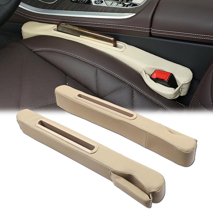 Car Seat Gap Filler 2 Pack,Car Seat Gap Filler Organizer,Car Seat Gap Plug with Storage Slot,3 in 1 Car Seat Gap Filler,Prevent Small Items from Falling(Beige)