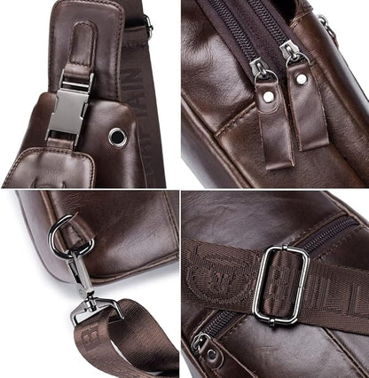 Hebetag Leather Sling Bag Crossbody Backpack for Men Women Travel Outdoor Camping