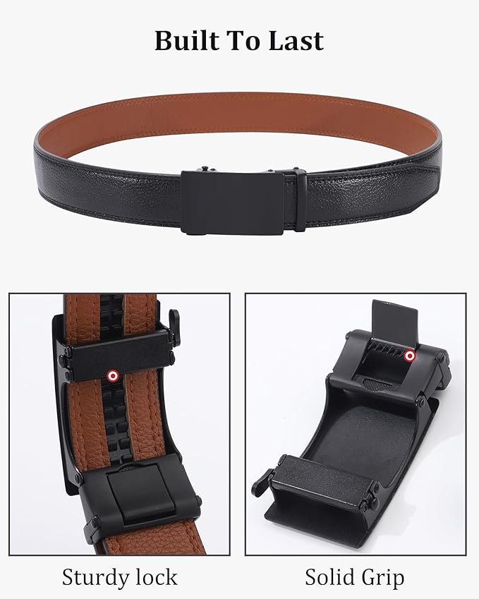 Kajeer Men Ratchet Belt Leather Adjustable Trim to Fit No Holes Slide Dress Belt for Casual Formal Gift