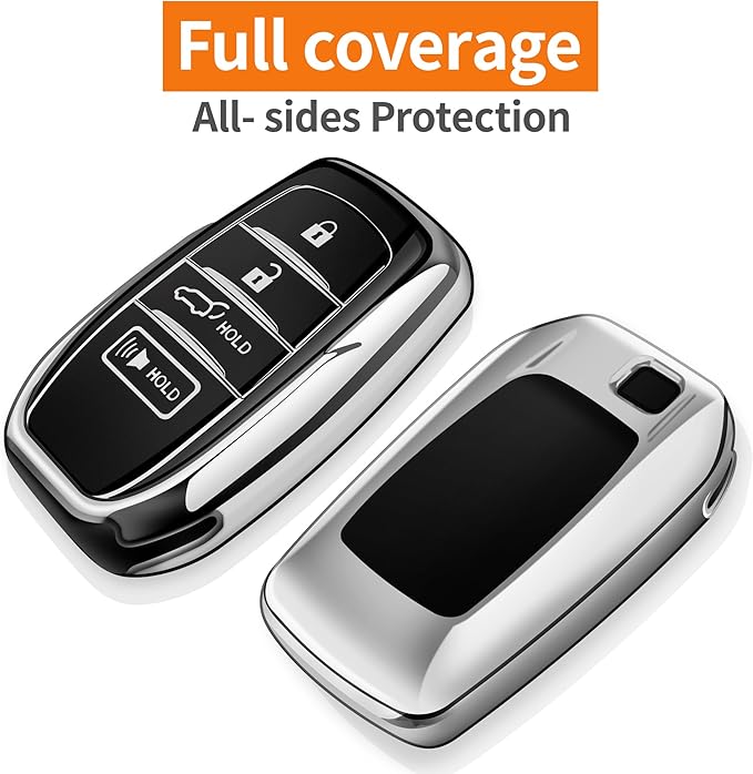 Sindeda for Toyota Key Fob Cover with Metal Keychain & Leather Strap for 2025-2026 Camry 4 Runner 2019-2026 Venza, Land Cruiser,2023-2026 Tacoma Grand Highlander,Corolla,bZ4X,4-5 Buttons(Silver)