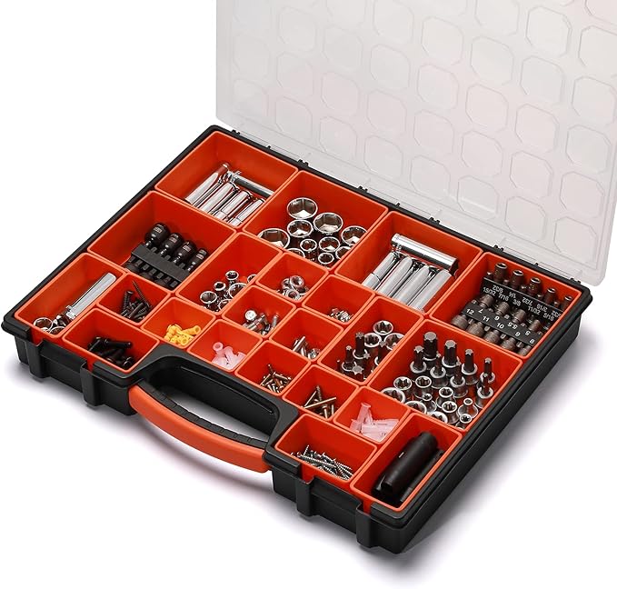 AIRTOON 2PCS Multi-Purpose Toolbox, Professional Organizer with 22 Bin Compartments, Box Organizer for Hardware, Screws, Bolts, Nuts, Nails, Tools, Arts