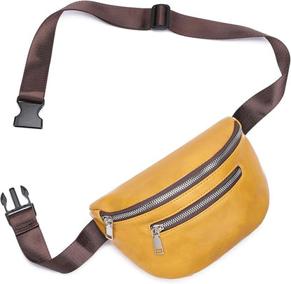 GAEKEAO Fanny Packs Waist Pack for Women Men Vegan Leather Cross body Belt Bag Travel with Adjustable Strap Bright Yellow