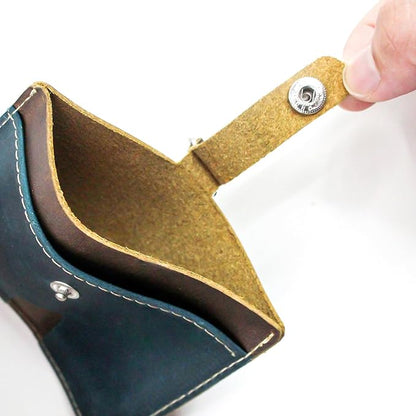 Badge Holder: Boshiho Cowhide Leather ID Badge Card Holder with 19" Neck Lanyard, Horizontal Style (Blue)