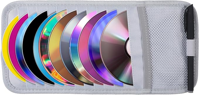 CD Case Holder for Car - DVD Vehicle Visor Storage Orangizer Sun Visor Organizer for CD Visor Case with 12 DVD Storage Sleeves 1 Mesh Pocket 1 Pen Holder(Grey)