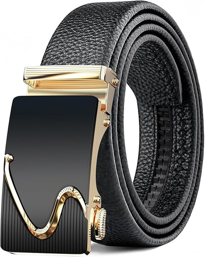 Men's Belt,Leather Ratchet Dress Belts with Sliding Adjustable Belts Dress Casual Jeans Comfort Trim to Fit