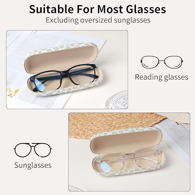 Glasses Case Hard Shell, Leather Protective Case for Sunglasses with Cleaning Cloth, Cute Eyeglass Cases for Women