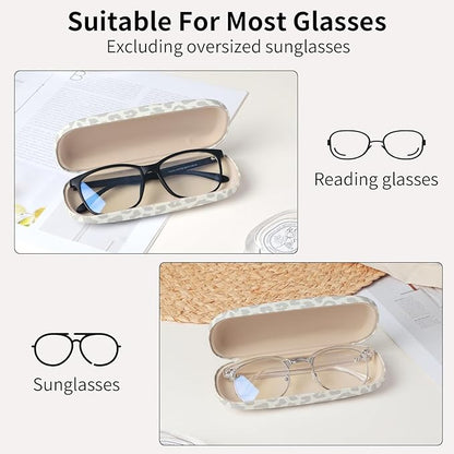 Glasses Case Hard Shell, Leather Protective Case for Sunglasses with Cleaning Cloth, Cute Eyeglass Cases for Women