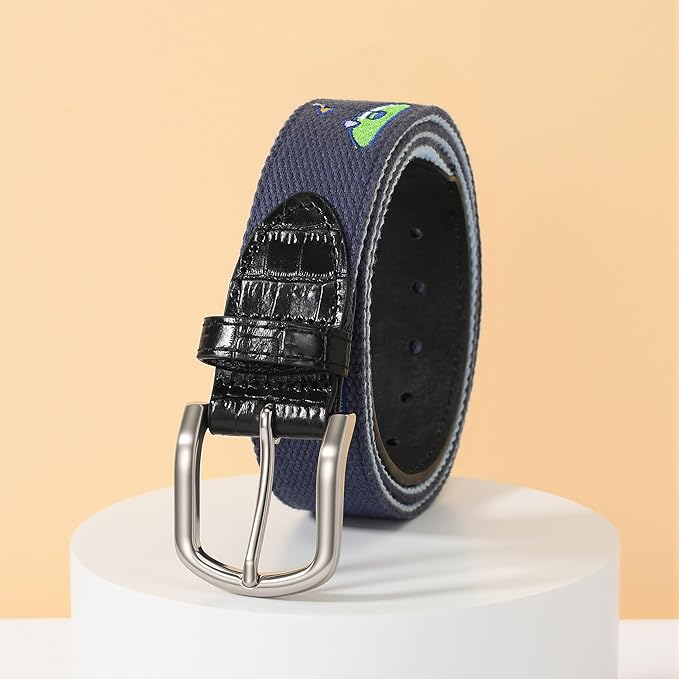 Mile High Life Golf Belts for Men, Canvas Belt with Genuine Leather Tips, Embroidered 2 Layer Web Belt with Pin Buckle