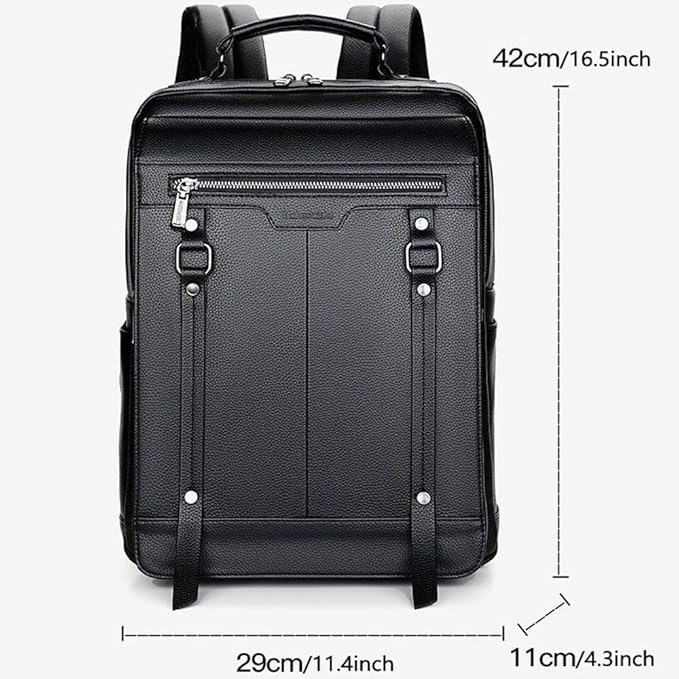 CHAO RAN Laptop Backpack for Men Leather Travel Backpack Carry on Flight Approved-Waterproof Medium Backpack Fit 15.6 Inch Notebook for College Business Office Bag with USB Charging Port