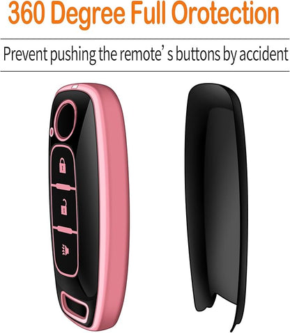 Sindeda for Nissan Key Fob Cover with Keychain Soft Full Protection Key Shell Key Case Compatible with 2023 2024 2025 Pathfinder Kicks Rouge(Pink, 3 Buttons)