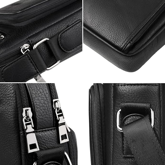 Hebetag Small Leather Sling Shoulder Bag Messenger Pack for Men Women Outdoor Travel Business