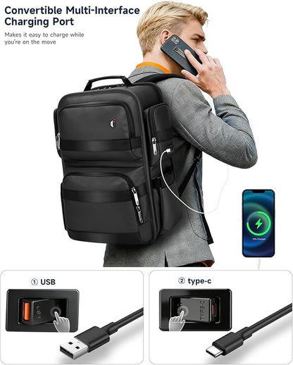 Work Laptop Backpack for Men 17in, USB-C Port Carry On Backpack with Patented Adjustable Straps, TSA Dual Laptop Compartments Backpack Travel, Waterproof Business Backpack for Professional, Black